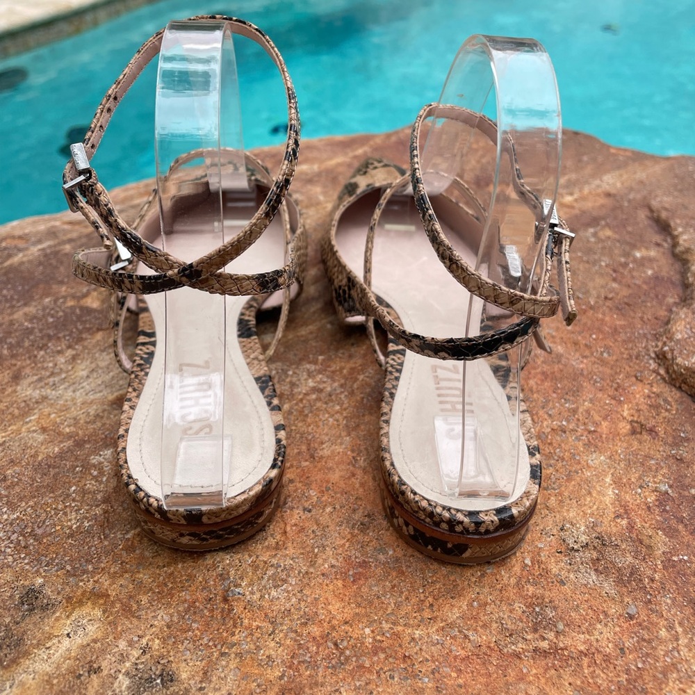 EUC SCHUTZ Snakeskin Pointed-Toe Ankle Strap Mules - Picture 4 of 11